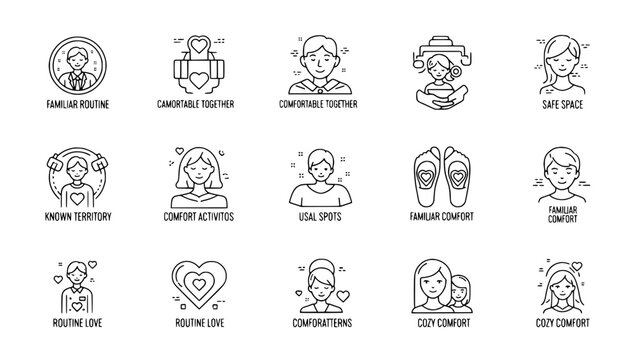 Comfortable people icons represent relationships showing love or cozy situations or cozy couple icons demonstrate affection within loving environments