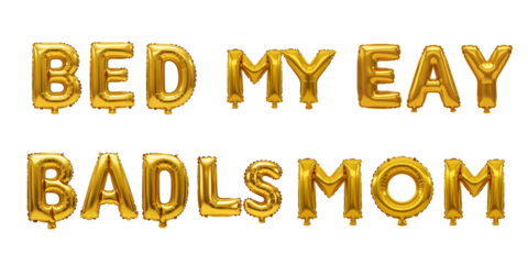 Golden balloons forming english letters on white background