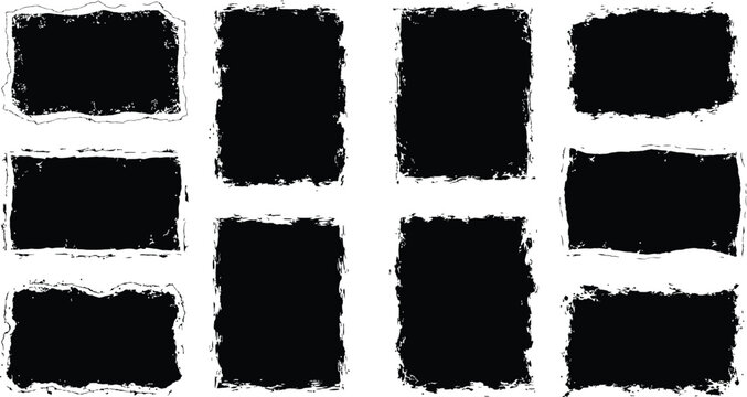 Box brush stroke frames line, Text box outline frame, Grunge paint brush square shapes in Hand-drawn style set, Brush borders Vector illustration