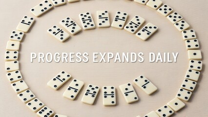 Domino tiles in a spiral arrangement showing Progress Expands Day