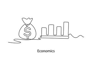 Economics. School Subject concept. Single line draw design. Vector graphic illustration