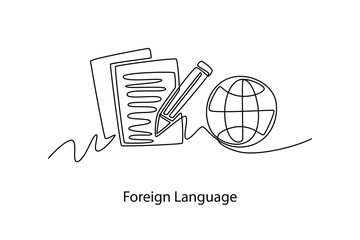 Foreign Language. School Subject concept. Single line draw design. Vector graphic illustration
