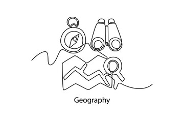 Geography. School Subject concept. Single line draw design. Vector graphic illustration