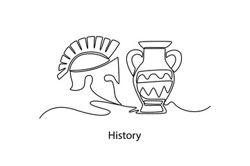 history. School Subject concept. Single line draw design. Vector graphic illustration