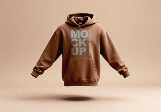 Minimalistic Floating Brown Oversized Hoodie Mockup