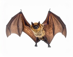 Photo of a bat isolated on a white background. Nocturnal flying mammal, ideal for wildlife, nature, and animal photography projects