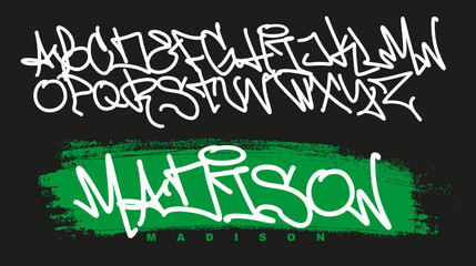 Graffiti art alphabet. Decorative graffiti font vector with hand-drawn street art letters, spray paint style typography, urban design.