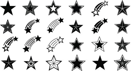 Illustration of the new year festive shooting star silhouette vector icon set. happy New Year 2026 vector icons © Stud