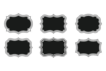 Collection of six ornamental black labels or frames on a white background