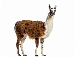 Photo of a llama isolated on a white background. Domesticated South American camelid, ideal for wildlife, farm, and animal photography projects