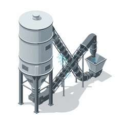 Isometric Industrial Grain Silo and Conveyor System. © Achmad