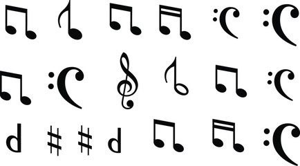 Various music notes arrangement with treble and bass clefs on white background © Stud