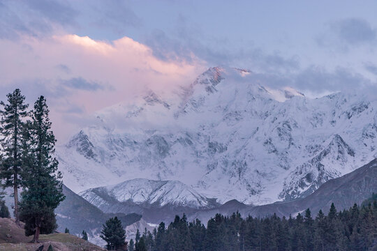 Evening view of Nanga Parbat mountain in Gilgit-Baltistan region in Pakistan