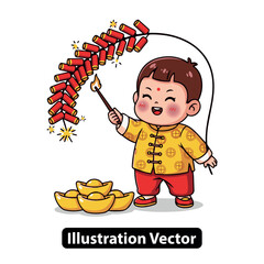 A young boy in traditional attire celebrating with fireworks on a special occasion