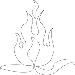 Continuous line art fire flame icon, drawing vector illustration,