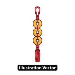 Vector illustration of three golden coins hanging from a red tassel