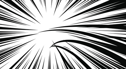 Obraz premium Dynamic anime comic burst with black explosive splash and radiating impact lines for manga action scenes. Bold silhouette with sharp edges and flowing smoke effect for battle moment or dramatic panel.