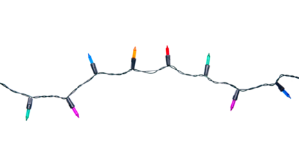 String of Christmas lights isolated on transparent background.
