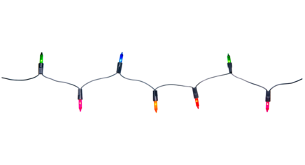 String of Christmas lights isolated on transparent background.