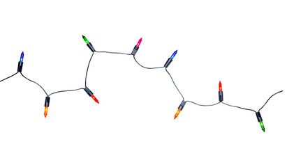 String of Christmas lights isolated on transparent background.