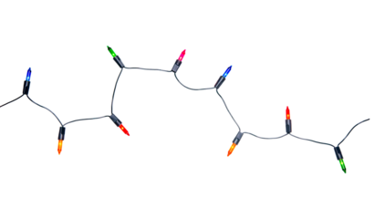 String of Christmas lights isolated on transparent background.