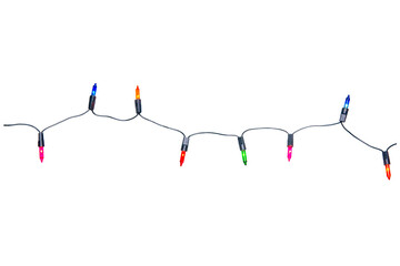 String of Christmas lights isolated on transparent background.