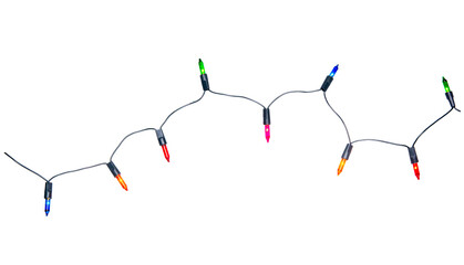 String of Christmas lights isolated on transparent background.