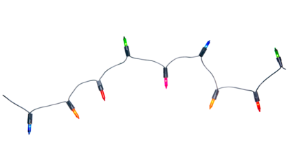 String of Christmas lights isolated on transparent background.