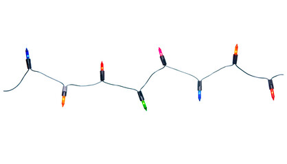String of Christmas lights isolated on transparent background.