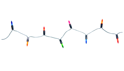 String of Christmas lights isolated on transparent background.