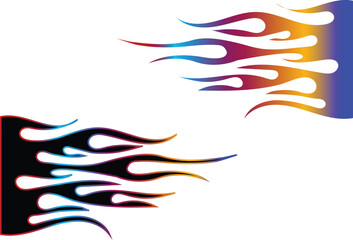 Hot colorful flaming sports car sticker decal vector, perfect for car side decor.