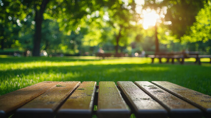 Installing new lawn.empty table with blurred background