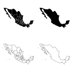 Mexico Outline and Solid Fill Map Set.