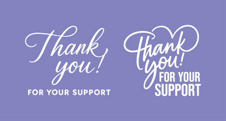 Obraz premium Thank you for your support clipart, cursive and bold appreciation text design