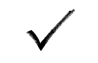 Hand-drawn black brush check mark. Bold, expressive tick symbol with artistic texture.