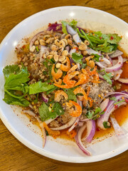 Glass Noodle, Spicy Salad (Yum Woon Sen). Cuisine Thailand style on top view. © Suphattra