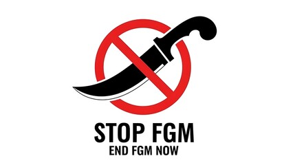 Stop Female Genital Mutilation campaign symbol with prohibited knife sign