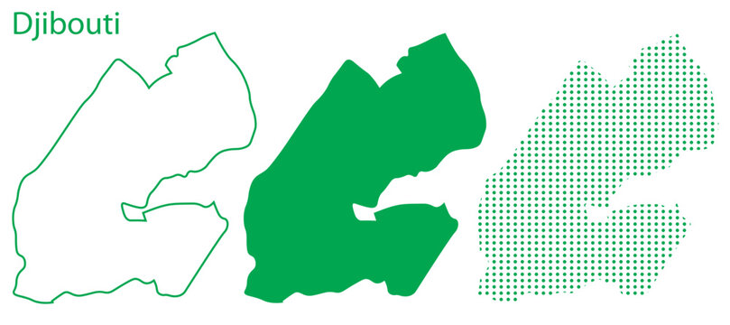 Djibouti Map Vector Set, East Africa Outline Silhouette Dotted Green Shapes, Djibouti Country Infographic Template, Editable EPS Djibouti Geography