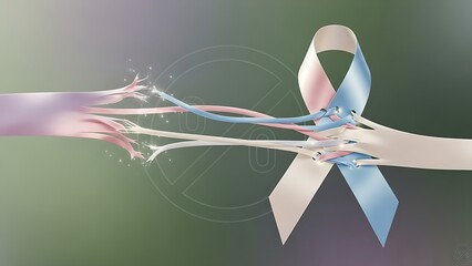 Vibrant transgender awareness ribbon with sparkling streamers on green background