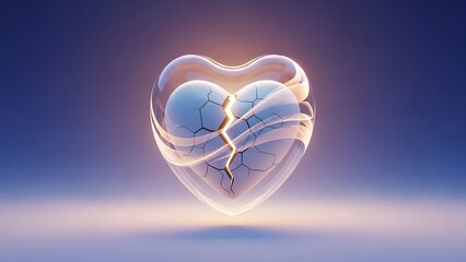 Cracked heart symbol with glowing crack lines in dark background