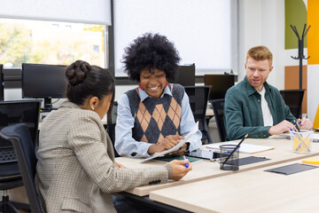 Diverse business team collaborating during an office meeting