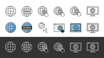 Icon set representing global networking