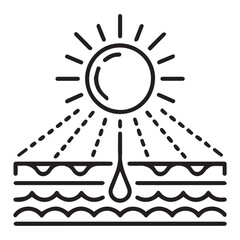 Sunlight penetration into skin layers line icon