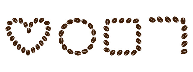 Heart shape Round Square and Top Corner Frame Border Of Coffee Beans Copy space Template Set Bundle. Isolated Vector illustration Coffee Related Content Poster Social media post Banner, leaflet, label