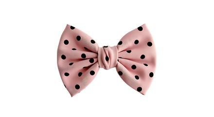 A charming pink bow tie with black polka dots perfect for stylish accents on transparent background.