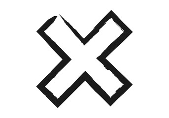 Obraz premium Marca de aspa o equis dibujada a mano con trazos de pincel negro sobre fondo blanco