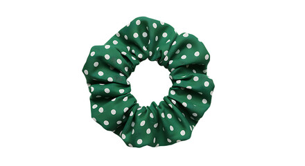 A dark green scrunchie with white polka dots isolated and ready to use on transparent background.
