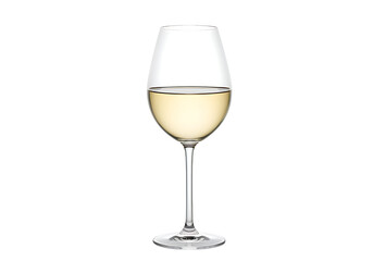 A partially filled wine glass with a pale liquid elegant stemware on transparent background.