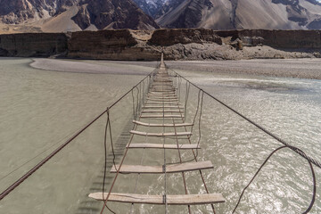 Passu suspension bridge in Hunza valley, Gilgit-Baltistan region of Pakistan