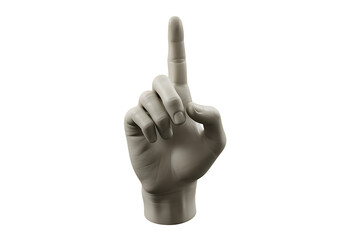 A realistic rendering of a human hand showing a single finger pointing up on transparent background.